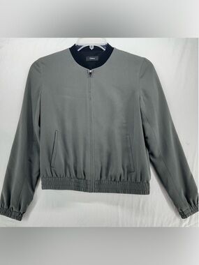THEORY Womens Baharah Silk Bomber Jacket Gray Green TP XS Petite